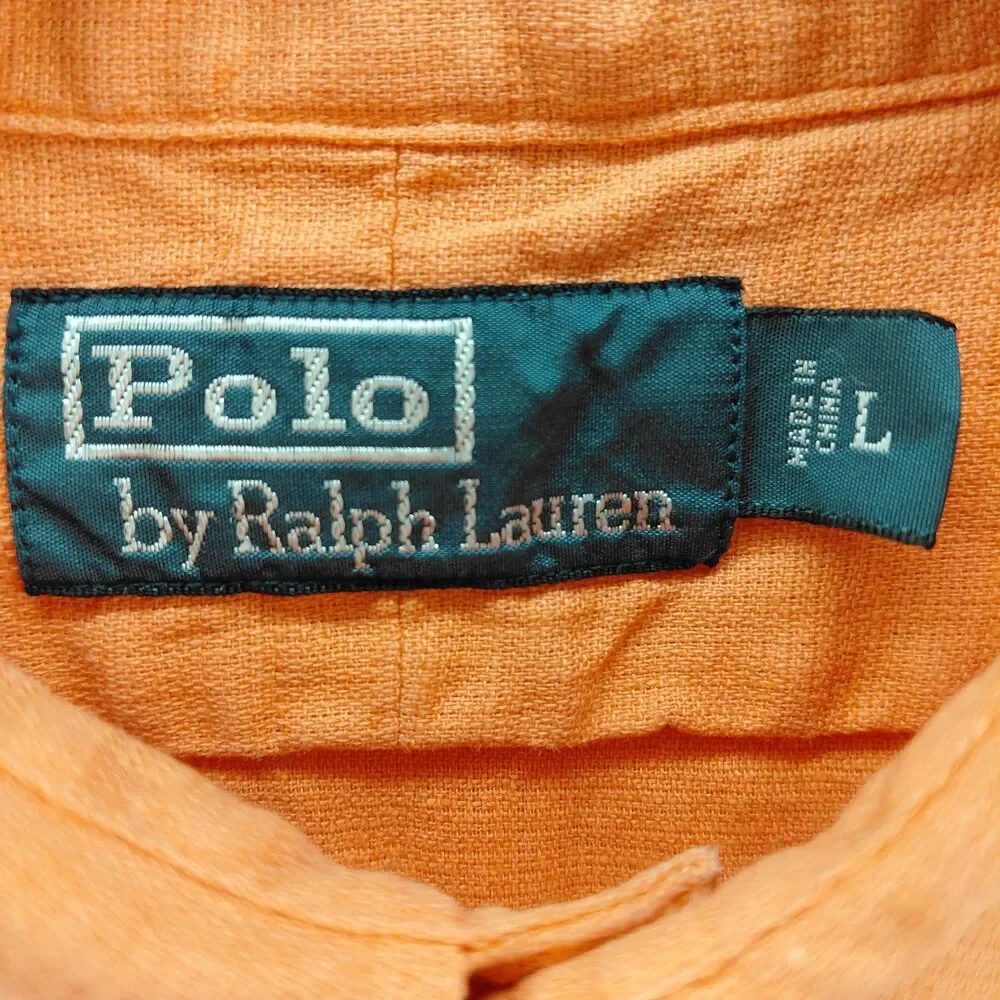 Polo Ralph Lauren Linen Blend Shirt Mens Large SS Orange Button Up Classic Fit